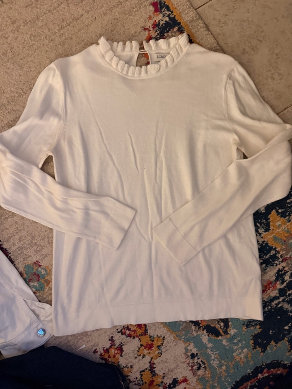 J. Crew Cream Ruffle-Neck Long Sleeve Top